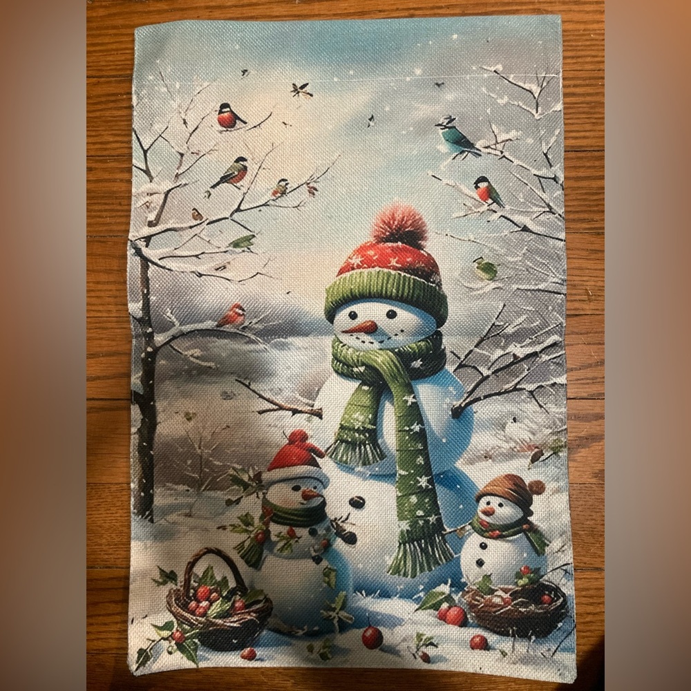 Garden Flag Winter Snowmen 12" x 18" NWOT